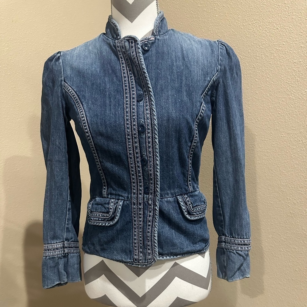 GAP Denim Washed Jacket with light pink stitching!